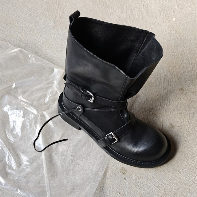 Retro Buckle Mid Calf Boots Wo - Leather Classic Strap 评论和价格