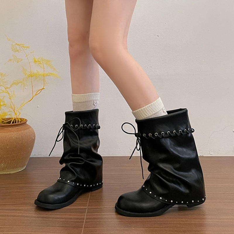 Women Slouchy Mid Calf Boots R - Leather Classic Strap 评论和价格