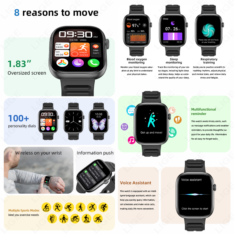 LIGE Smart Watch Man 1.83” HD  - Smartwatch Custom 评论和价格